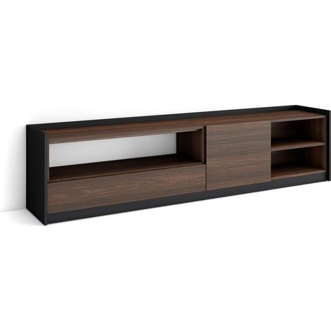 Skraut Home - TV-Schrank, Lowboard, 207x37x50cm, Für TV-Geräte bis zu 80", Fernsehtisch, Dunkler Eiche und Schwarz