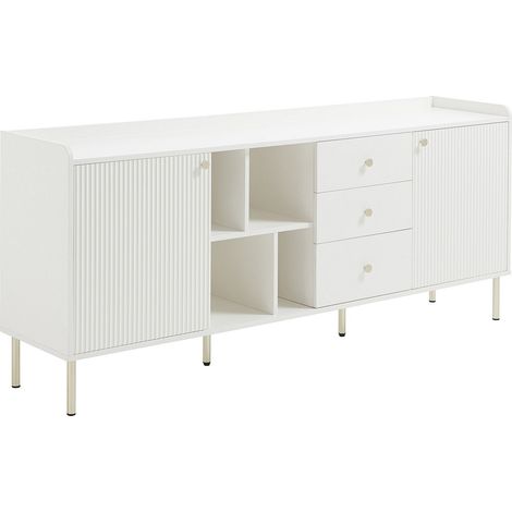 Buffet avec 2 portes, 3 tiroirs et 4 niches - Blanc et doré - LUNAOR