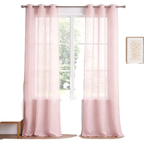 Cortinas de poliéster translúcido, diseño minimalista, ojales resistentes a la corrosión, color rojo rosado. (1/2)