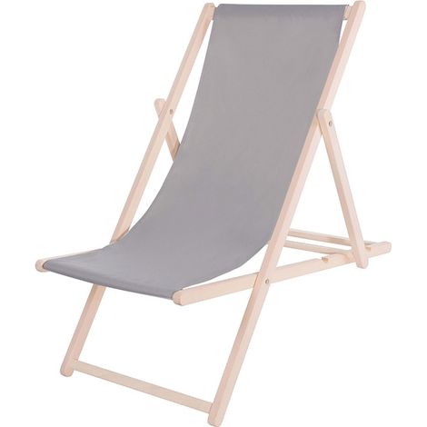 Sdraio da spiaggia pieghevole, in legno con materiale color cenere.