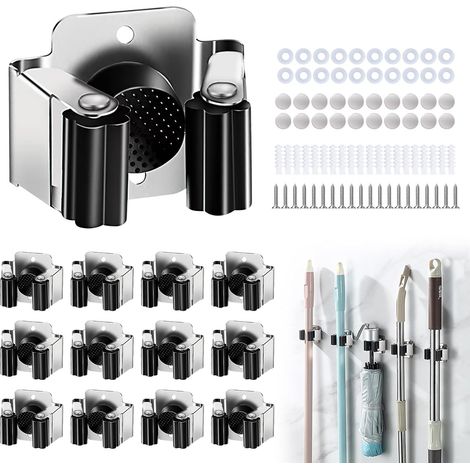 Accroche Balai Mural, 12 Pcs Porte Balais Mural Porte Outils Mural en Acier Inoxydable pour Outils de Jardin pour Jardin, Cuisine, Salle de Bain, Garage, Pelle, Serpillère (1/5)