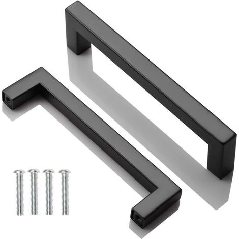 2pcs Poignee de Meuble Cuisine Noir, Acier Inox Poignées Meubles Carrée Entraxe 128 mm, pour Commode Salle de Bain, Tiroirs, Armoires, Placard, avec des vis (1/5)