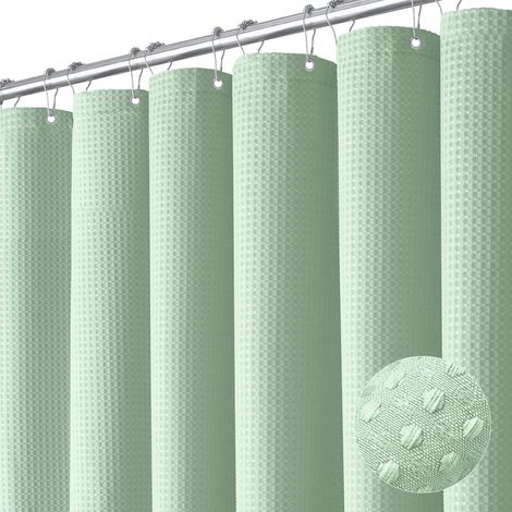 Rideau de douche résistant à la moisissure et à l'eau, motif gaufré vert menthe, ourlet lesté, qualité hôtelière de luxe, comprend 12 crochets en plastique, dimensions 180x200 cm. (1/5)