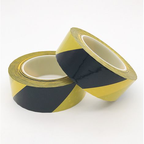Ruban de signalisation de danger en PVC 4,8 cm x 30 m, rayures noires et jaunes, pour murs, sols et canalisations. (1/5)