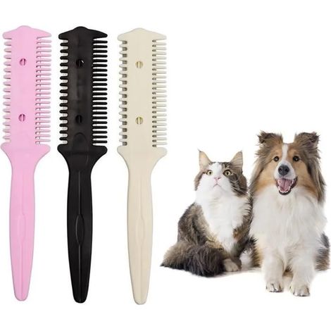 3 peignes rasoirs 2 en 1 pour chien et chat - Pour enlever les nœuds et les nœuds - Peigne de toilettage pour chien et chat (1/4)
