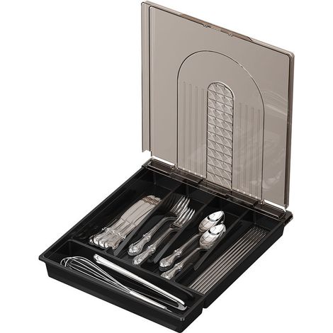 Besteckkasten mit Deckel, abgedeckte Besteckschublade für Küchenschubladen und Arbeitsplatten, Aufbewahrungsbox aus Kunststoff für Besteck (Löffel, Gabeln und Messer) (schwarz).