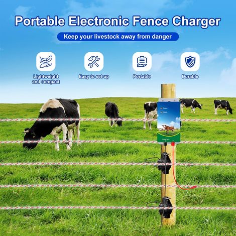 Recinzione elettrica per bestiame da 10 km, elettrificatore per recinzioni elettriche, regolatore ad alta tensione per recinzioni per pecore, bovini, cavalli e pollame, strumento energizzante (1/4)