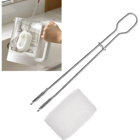 Spazzola per la pulizia delle tazze in acciaio inox con manico lungo e alimentatore di filo multifunzionale (1/4)