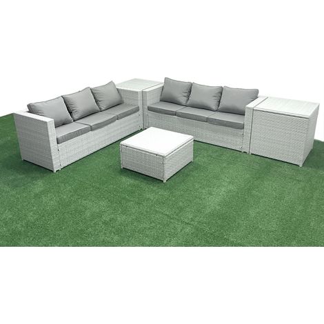 Fimous Gartenmöbel im Freien Polyrattan 6-Sitzer Rattan Garten Sofa Set mit 2 Beistelltischen Hellgrau gemischt (1/5)