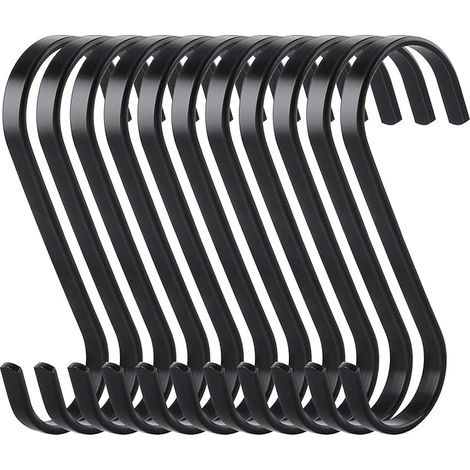 10pcs Stainless Steel Flat S-Shaped Hanging Hooks, Heavy Duty Kitchen Hooks, Multifunctional Hooks for Kitchen, Meat, Butcher Shop, Clothes, Plants, Gardening Tools, Black (1/5)
