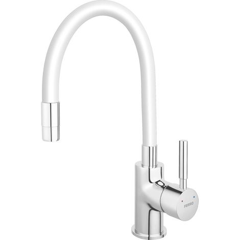 Rubinetto da cucina Zumba, beccuccio flessibile bianco, cromato