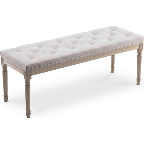 Banc capitonné Romane XL style Louis XVI tissu Beige (1/3)