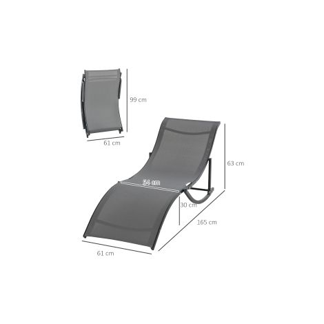 Lot de 2 bains de soleil de jardin gris foncé en aluminium et textilène avec design ergonomique pour jardin terrasse et piscine (1/5)