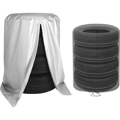 Tire Storage Cover, Waterproof and Dustproof Tire Cover, Water Resistant Car Tire Cover with Zipper and Cord Stopper, for 4 Wheels (Silver) (1/5)