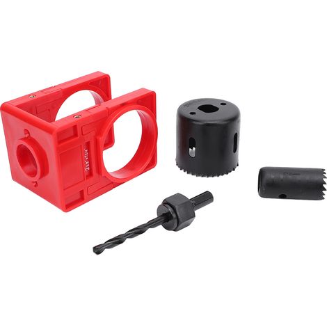 Kit d'installation de serrure de porte avec gabarit de guidage ajustable, scie cloche et tige pour serrure à bille, pour portes de 35 à 44 mm (1-3/8 à 1-3/4 pouces), rouge. (1/5)