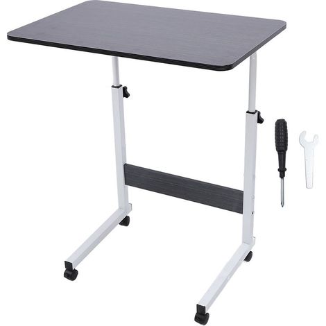 Table de lit avec roulettes, réglage de la hauteur en bois, bureau debout mobile, chariot pour ordinateur portable roulant, extrémité en forme de C pour usage domestique à l'hôpital, noir (1/5)