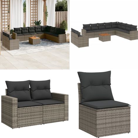 11-tlg. Garten-Sofagarnitur mit Kissen Grau Poly Rattan - Gartenmöbel Set - Esszimmergarnitur Outdoor - Lounge Möbel - Rattan Gartenmöbel - Wetterfeste Gartenmöbel - Home & Living (1/5)