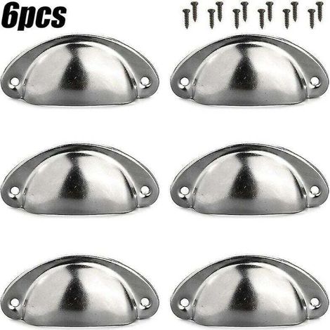 6 pcs Tasse Poignées Shell Pull Cuisine Placard Armoire Porte Meubles Tiroir Boutons Argent (1/4)