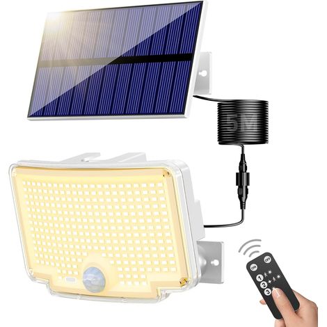 Lampe Solaire Extérieur Detecteur de Mouvement【310 LED/3Mode/Angle d'éclairage 270 °】, Lumiere Solaire Extérieure avec Télécommande, Étanche Eclairage Exterieur Solaire avec Câble de 5M 2 pièce (1/5)