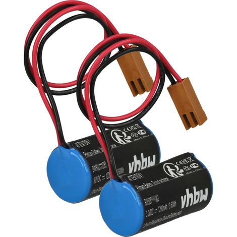 vhbw 2x Battery Replacement for CR17335, CR17335-SE, BR2/3AE2P, B9712T, BR2/3A, A98L-0031-0006 for Industrial Robot (1200 mAh, 3 V, Li-MnO2)