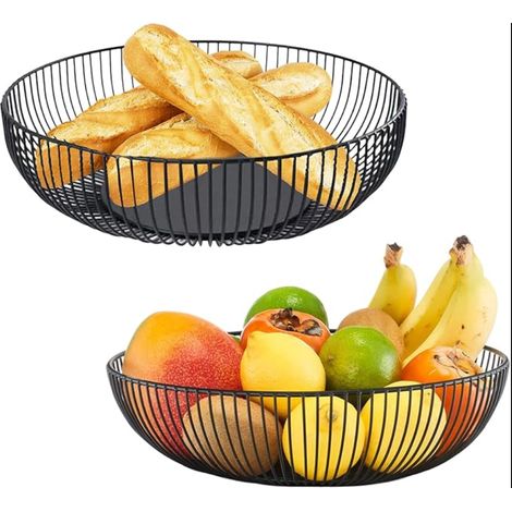 corbeilles à fruits en métal 27,5 x 9 cm Noir mat Design ajouré décorative Panier de rangement moderne pour légumes, fruits, pain (1/5)