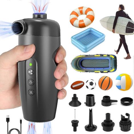 Pompe à air électrique rechargeable 20 PSI avec 7 embouts et adaptateur, gonfleur et dégonfleur rapide 2 en 1 pour pneus, ballons, bouées de piscine (1/5)