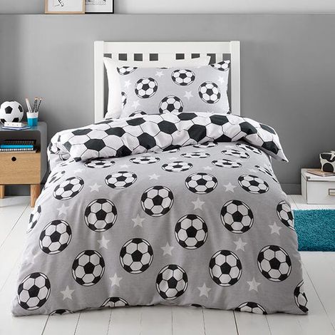 Catherine Lansfield Childrens Brushed Football Stars Double Duvet Set Grey (1/5)