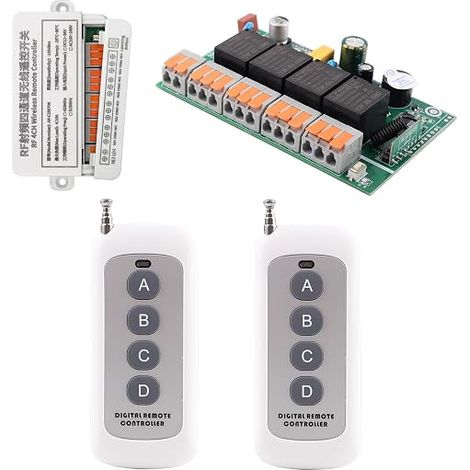 12V 24V 36V Interrupteur Sans Fil de Connecteur Electrique,4 Canaux Telecommande Relais 12V-36V 10A Interrupteur va et Vient Moteur Porte de Garage Portail (Blanc) (1/5)