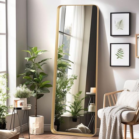LunaMirror Ganzkörperspiegel 52 x 161 cm, großer Wand- und Standspiegel, für Schlafzimmer, Wohnzimmer, Flur & Eingangsbereich, gold (1/4)