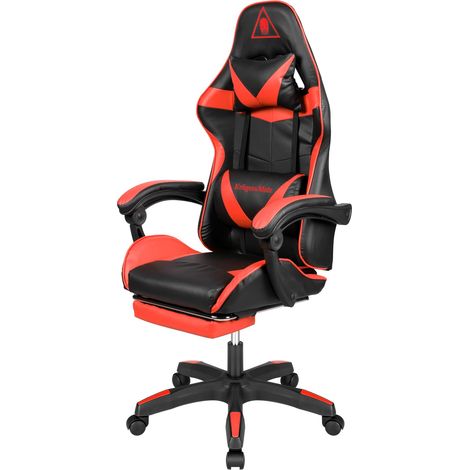 Chaise de Jeu Modèle GX-150 KM0790-R Fauteuil avec Repose-Pieds Coussin avec Massage Eco-Cuir Souple Roues en Caoutchouc Couleur Noir/Rouge (1/5)