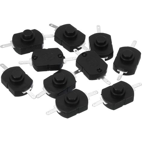 Verrouillage Pousser Bouton Interrupteur, 10 Pcs KAN-23 Droit Broche avec Trou Marche/Arrêt Autoblocage DC 30V 1A Micro Interrupteur pour Lampe Poche Lumière Mur Prise, Noir
