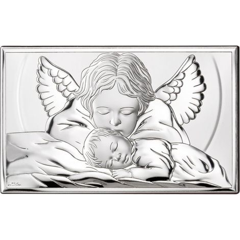 Cuadro plateado con Ángel de la Guarda, recuerdo de Bautismo, Comunión, cumpleaños 81288 11 x 6,5 cm (1/5)