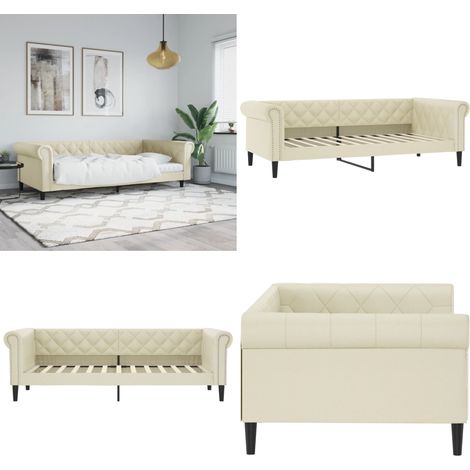 Lit de jour crème 100x200 cm similicuir - Canapé Convertible - Lit Invité - Lit Deux Places - Mobilier Salon - Meuble Chambre - Home & Living (1/5)