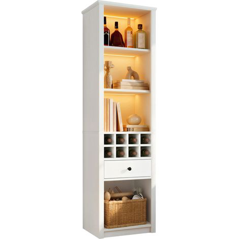 CHICFURN Vetrina libreria 55x40x200 cm in MDF bianco con LED USB, 1 cassetto e 12 vani (1/5)