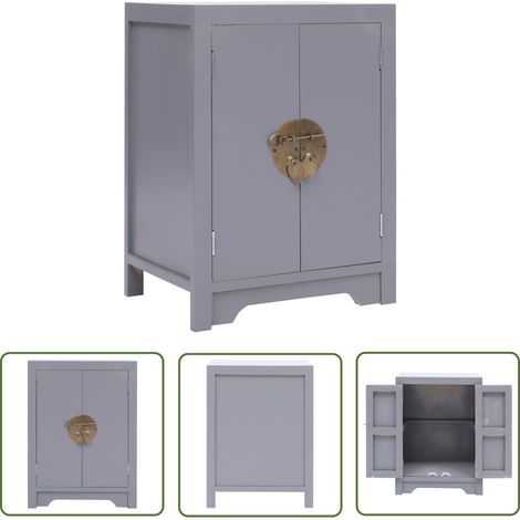 The Living Store Table de chevet Gris 38x28x52 cm Bois de Paulownia - Table De Chevet - Meuble Asian - Table Nuit - Mobilier Oriental - Armoire Laterale (1/5)