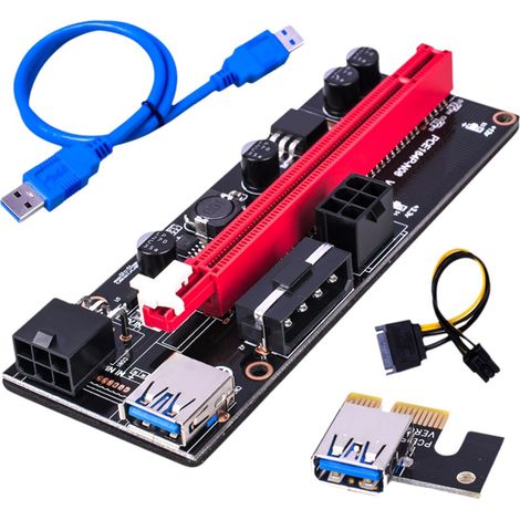 1 câble d'extension PCI-E pour carte graphique, adaptateur USB 3.0 vers PCIe 1x vers 16x, noir (1/5)