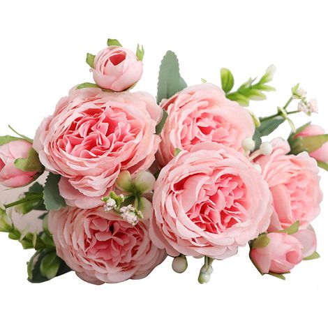 3 Bunches 5 Heads Artificial Persian Roses Wedding Hand Tied Rose Flower Bouquet Living Room Home Decoration Light Pink