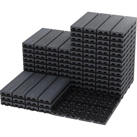 Piastrelle effetto legno, resistenti agli agenti atmosferici, facili da pulire, grigie - 9 pezzi (1/2)