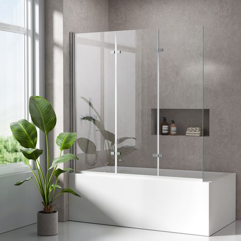 Pare baignoire pliant 130x140 cm, 3 volets, verre trempé 6 mm, pivotant – S'AFIELINA (1/5)
