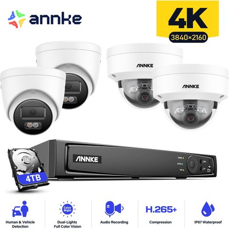 ANNKE 4K 16ch Sistema de cámaras de seguridad 4 tower y 4 dome exterior visión nocturna acceso remoto,4TB HDD (1/5)