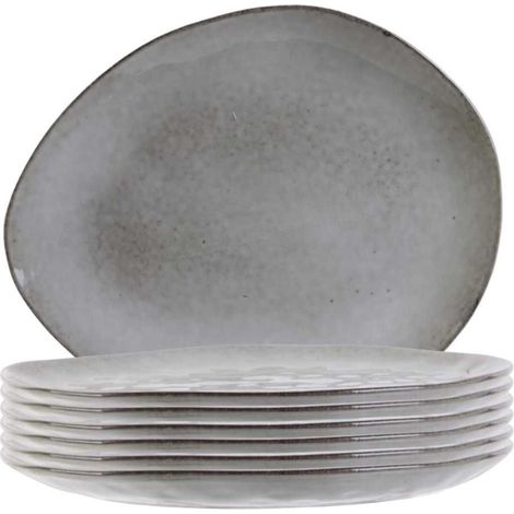 Set de 6 assiettes à dessert galet en céramique au grés du temps gris (22x18cm) - GALET (1/5)