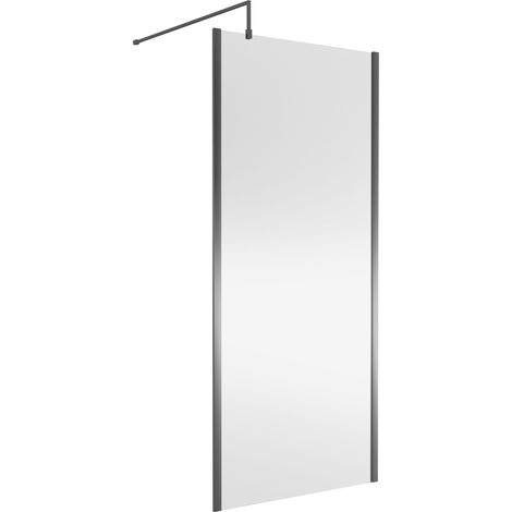 Nuie Outer Framed Wetroom Screen 1850mm High x 900mm Wide with Support Bar 8mm Glass - Brushed Pewter (1/5)