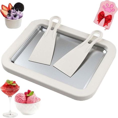 Plateau à rouleaux de crème glacée en acier inoxydable avec racloir (outil pour rouleaux de crème glacée maison) blanc (1/5)