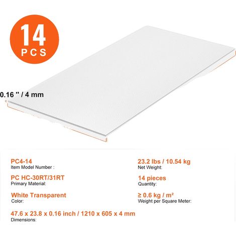 Paneles para invernadero, con protección UV, resistentes a la intemperie, 14 piezas de 0,16 pulgadas. (1/2)