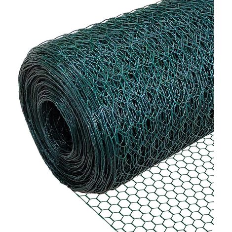 VOUNOT Chicken Wire Mesh, Metal Animal Fence, 13mm Holes, 1m x 25m, PVC Coated Green (1/5)