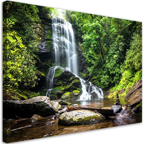 Tableau sur toile, Cascade dans la forêt verte - 60x40 (1/5)