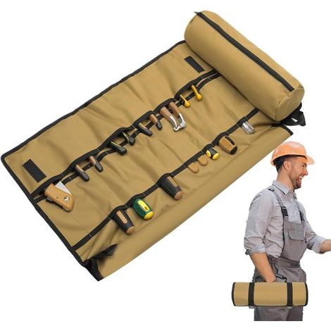Werkzeugrolle zum Aufrollen – Werkzeugkoffer für Mechaniker – Werkzeugaufbewahrung – Reißfestes Oxford-Gewebe – 72 x 36 cm (aufgeklappt) – Braun (1/5)