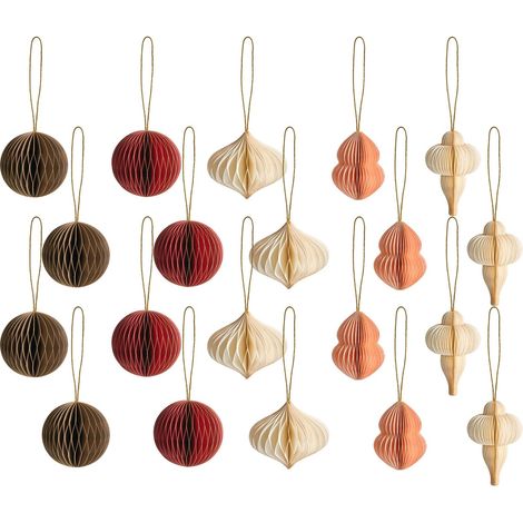 Set of 20 Christmas Baubles Multicolour Honeycomb Paper Hanging Ornaments 3D Decorations for Xmas STORA