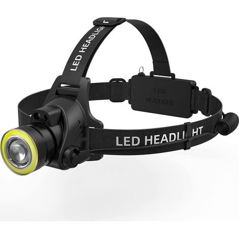 Lampe frontale LED rechargeable. Lampe frontale T6 ultra-lumineuse de 2000 lumens. Lampes frontales pour adultes, camping, activités de plein air et travail avec casque de sécurité. (1/4)