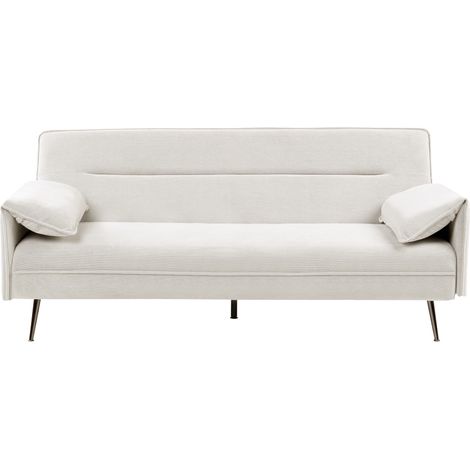 Sofá cama 3 plazas tapizado repelente al agua reposabrazos ajustables acolchado extra mecanismo clic clac patas de metal sala de estar dormitorio blanco crema Vayla
